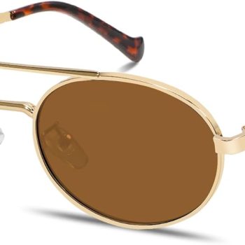 Retro Oval 90s Metal Sunglasses for Women,  Trendy Chic Narrow Gold Sun Glasses Fashion Sunnies